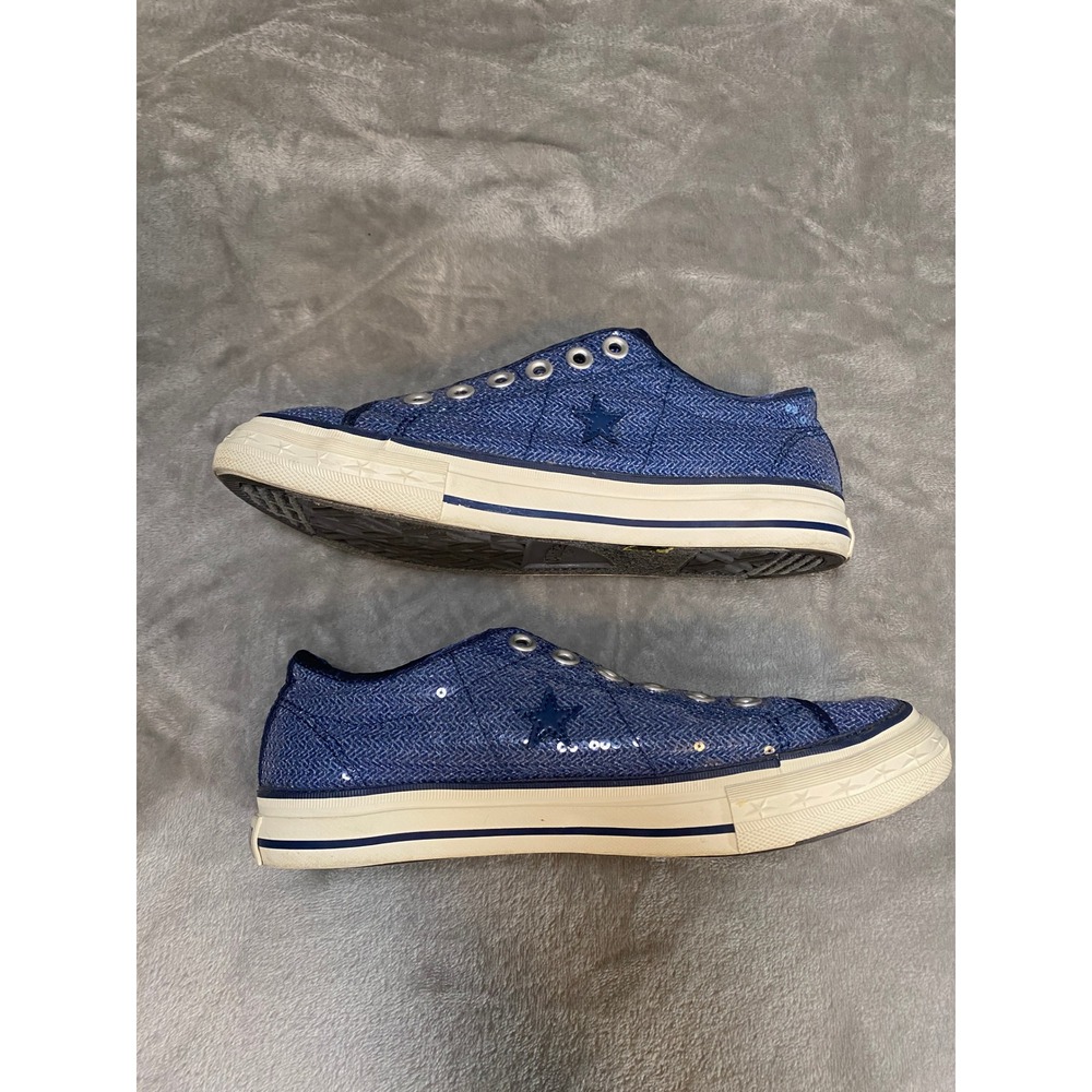 Converse Sneakers Women 7.5 Navy Blue One Star Low Top Sequin Sparkle Slip On - Picture 3 of 10